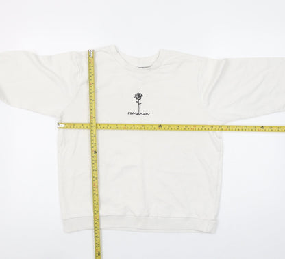 ASOS Women’s White Pullover Sweatshirt UK 8 Crew Neck Cotton ‘Romance’ Print