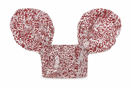 River Island Women's Red Animal Print Cropped Puff Sleeve Blouse Size 8