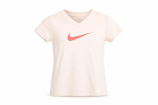 Front view of Nike Teens Pink Dri-Fit V-Neck Sports T-Shirt, size XS
