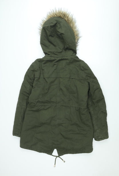 New Look Women’s Green Faux Fur Trim Parka Coat Size 12