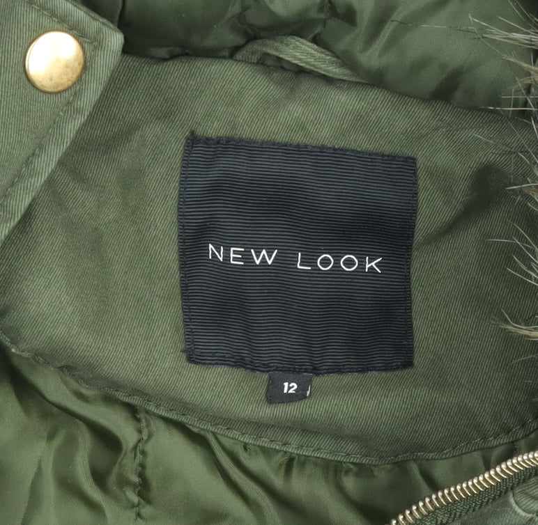 New Look Women’s Green Faux Fur Trim Parka Coat Size 12