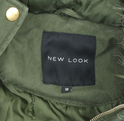 New Look Women’s Green Faux Fur Trim Parka Coat Size 12