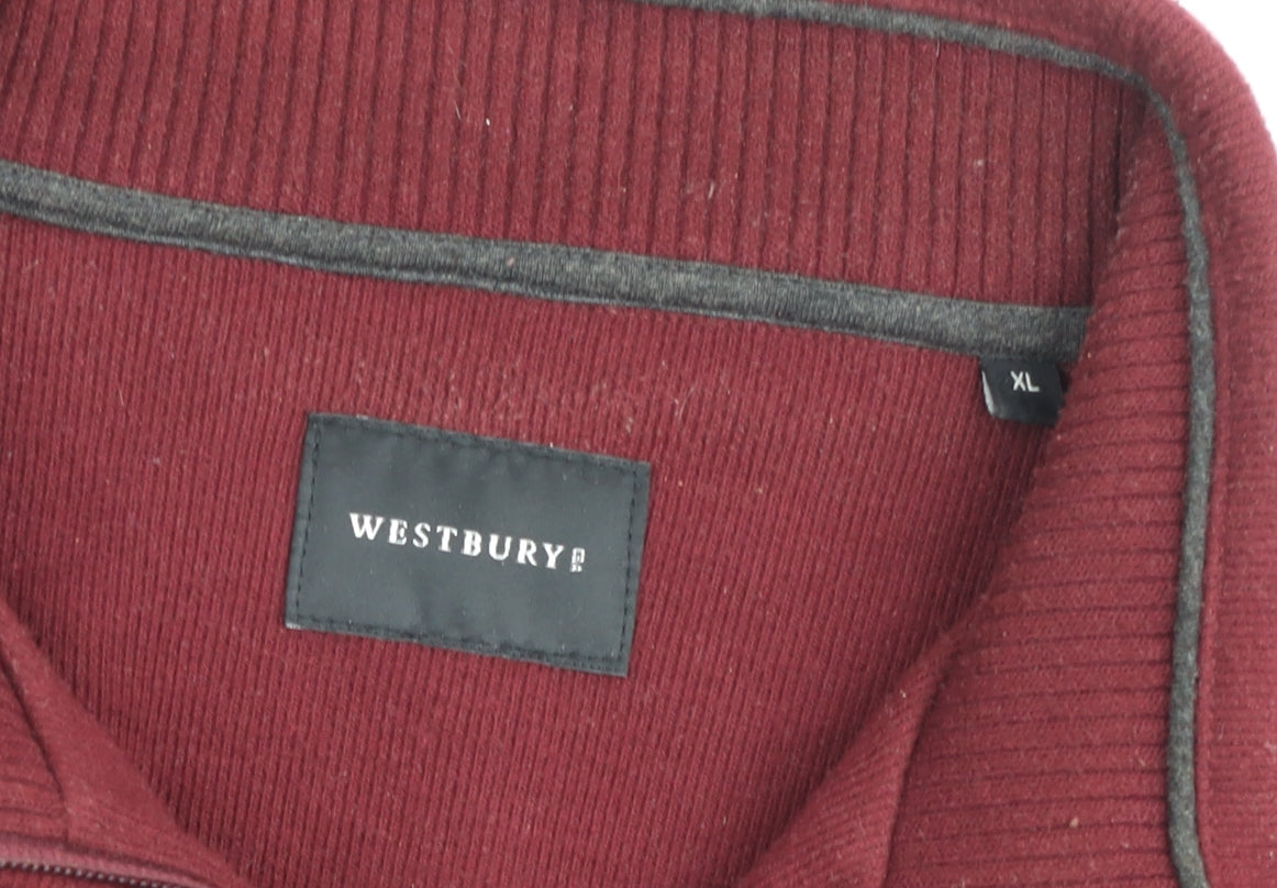 Westbury Men’s Red XL 1/4 Zip Mock Neck Knit Pullover Sweatshirt