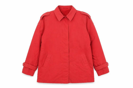Etam Women Red Mid-Length Trench Coat Size 16 Lined Button Style