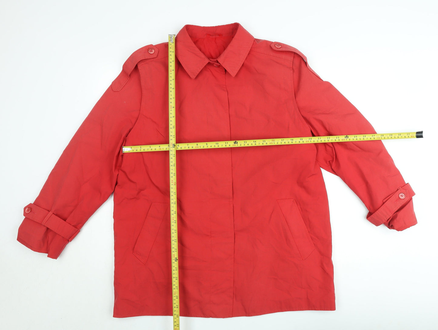 Etam Women Red Mid-Length Trench Coat Size 16 Lined Button Style