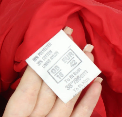 Etam Women Red Mid-Length Trench Coat Size 16 Lined Button Style