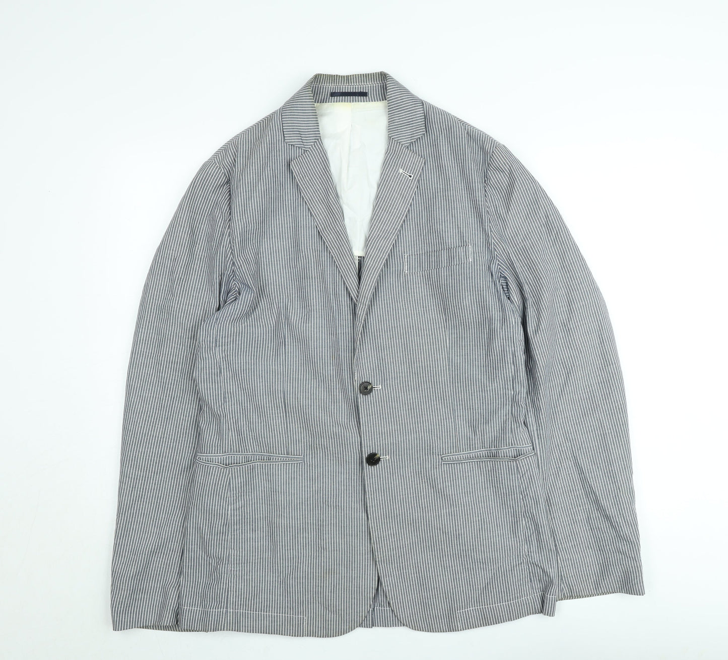 French Connection Men's Grey & White Striped Slim Fit Cotton Blazer M