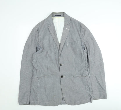 French Connection Men's Grey & White Striped Slim Fit Cotton Blazer M