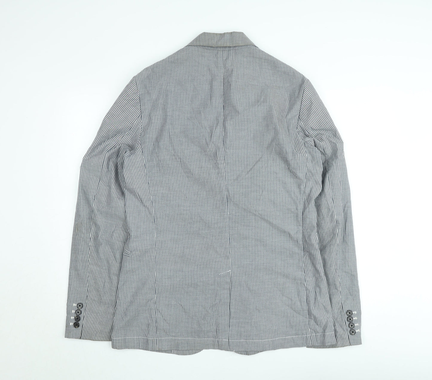 French Connection Men's Grey & White Striped Slim Fit Cotton Blazer M