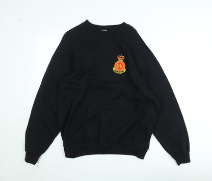 Fruit of the Loom Mens Black Embroidered Sweatshirt L Cotton Blend