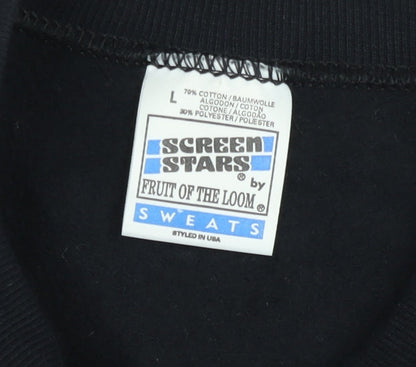 Fruit of the Loom Mens Black Embroidered Sweatshirt L Cotton Blend