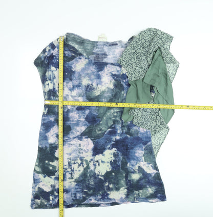 Deletta Women Blue Abstract Ruffle Blouse XL Lightweight Top