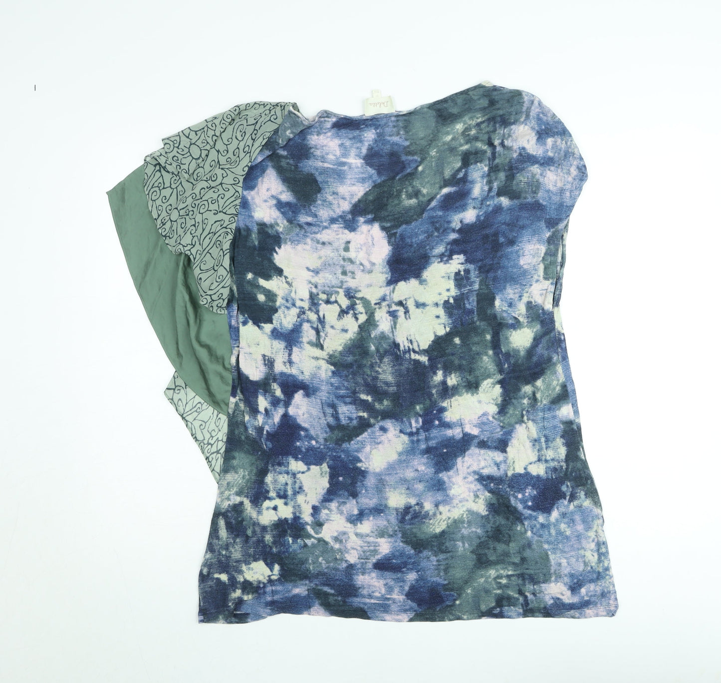 Deletta Women Blue Abstract Ruffle Blouse XL Lightweight Top