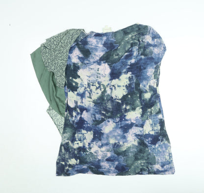 Deletta Women Blue Abstract Ruffle Blouse XL Lightweight Top