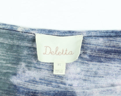 Deletta Women Blue Abstract Ruffle Blouse XL Lightweight Top