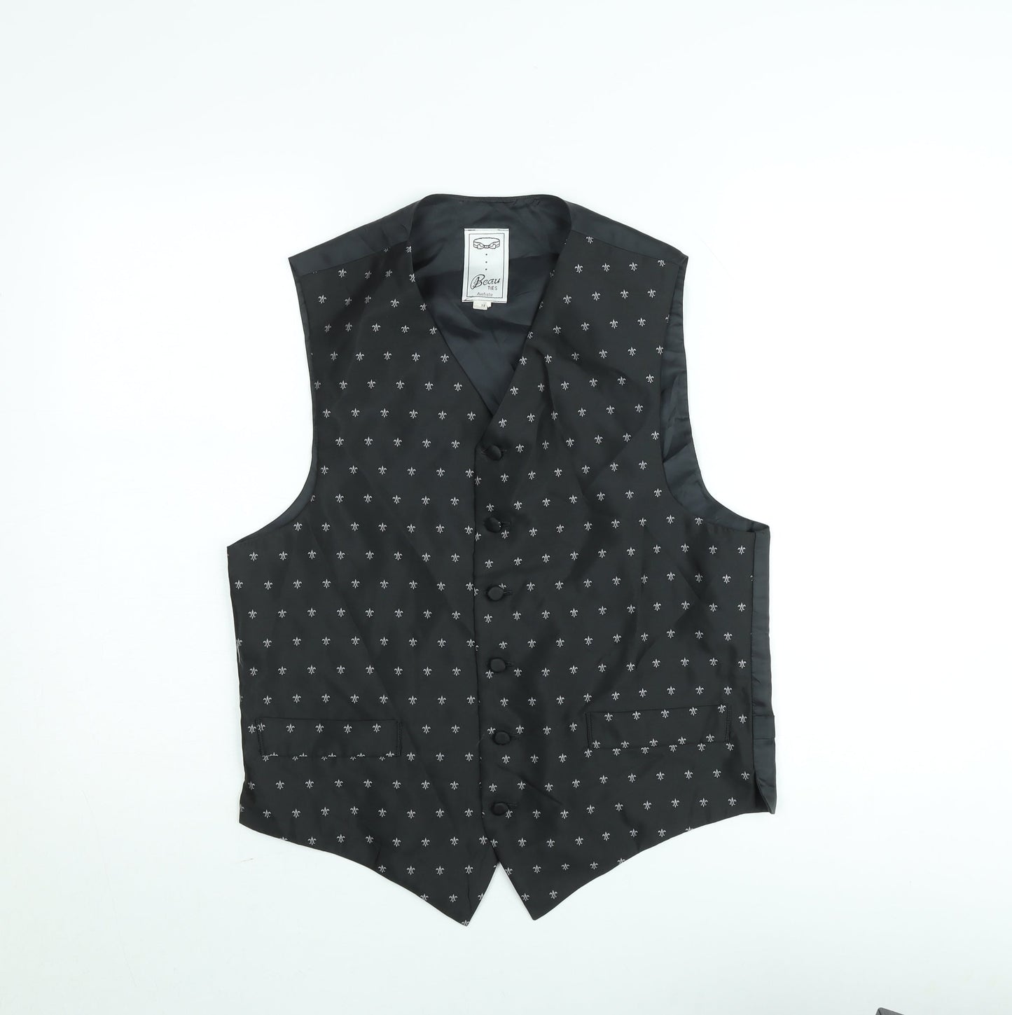 Beau Ties Mens Black Geometric Waistcoat M Formal Classic Vest