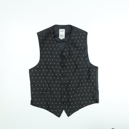 Beau Ties Mens Black Geometric Waistcoat M Formal Classic Vest