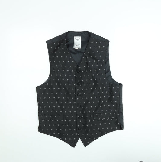 Beau Ties Mens Black Geometric Waistcoat M Formal Classic Vest
