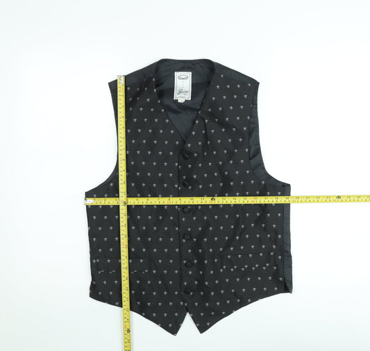 Beau Ties Mens Black Geometric Waistcoat M Formal Classic Vest
