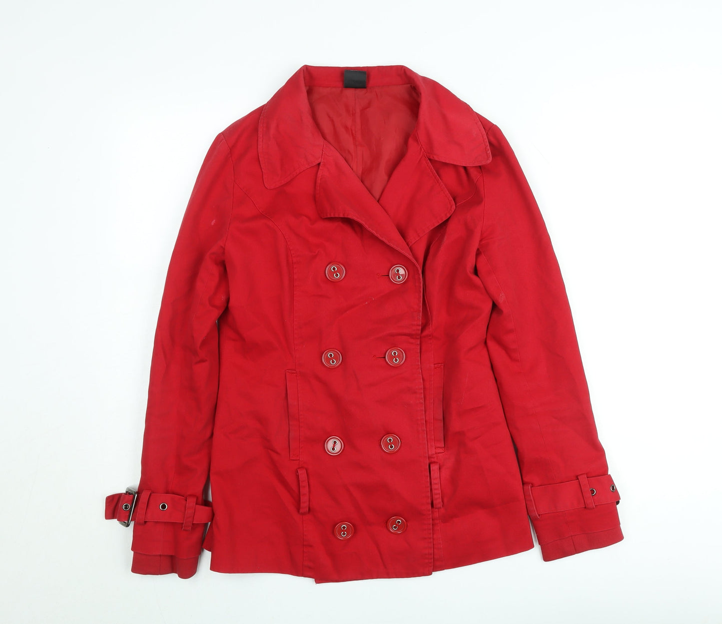 BAY Women's Red Cotton Blend Pea Coat Size 10 Buttoned Lined