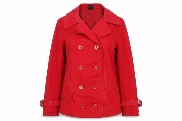 Bay Women's Red Cotton Blend Pea Coat Size 10 Buttoned Lined
