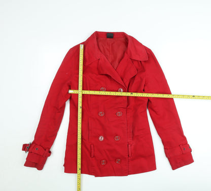 BAY Women's Red Cotton Blend Pea Coat Size 10 Buttoned Lined
