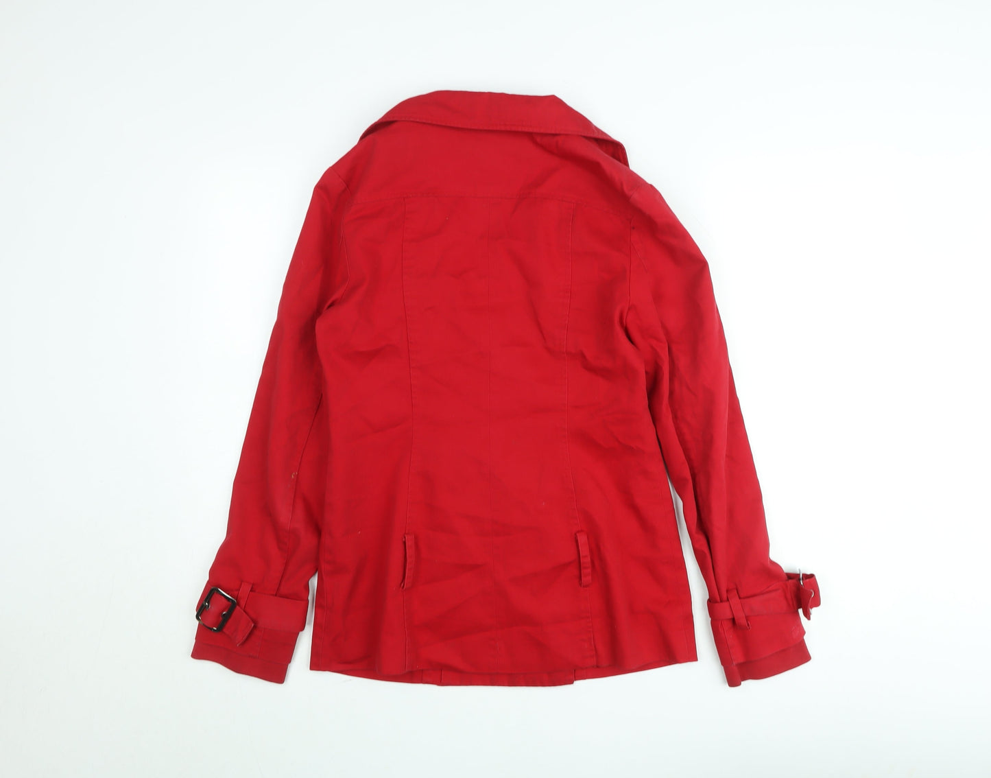 BAY Women's Red Cotton Blend Pea Coat Size 10 Buttoned Lined