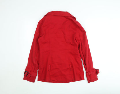 BAY Women's Red Cotton Blend Pea Coat Size 10 Buttoned Lined