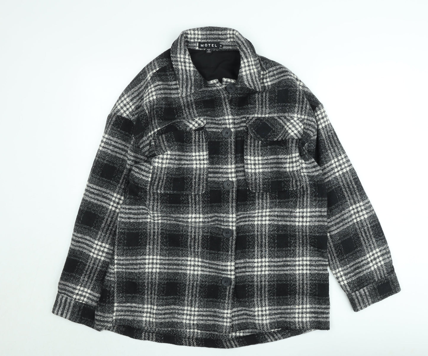 Motel Women’s Black Check Shacket Jacket Size M Checked Button Up Coat