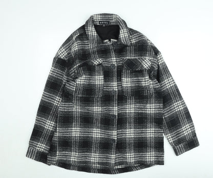 Motel Women’s Black Check Shacket Jacket Size M Checked Button Up Coat