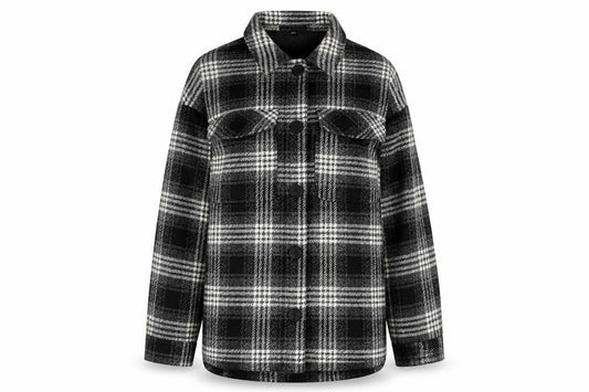 Motel Women’s Black Check Shacket Jacket Size M Checked Button Up Coat