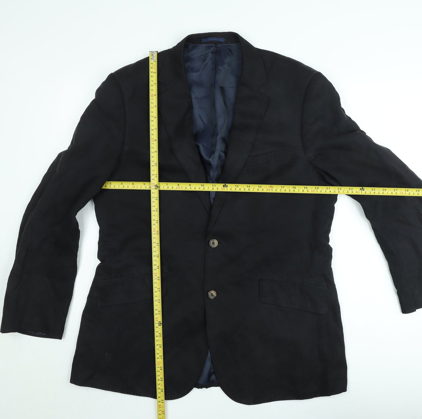 John Lewis Men Black Linen Regular Fit Blazer Jacket Size 40R