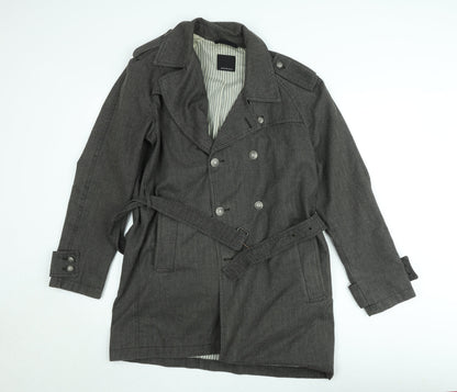 Armand Basi Women's Grey Cotton Trench Coat Size 12 Belted Classic Style
