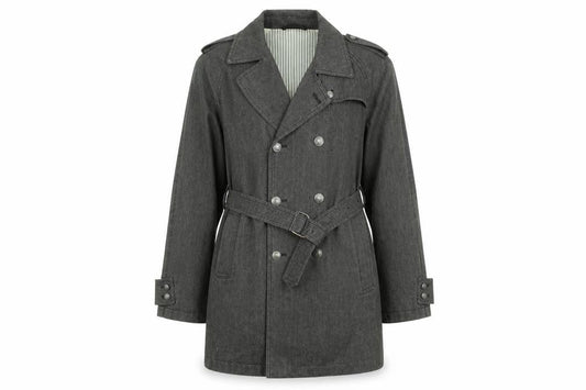 Armand Basi Women's Grey Cotton Trench Coat Size 12 Belted Classic Style