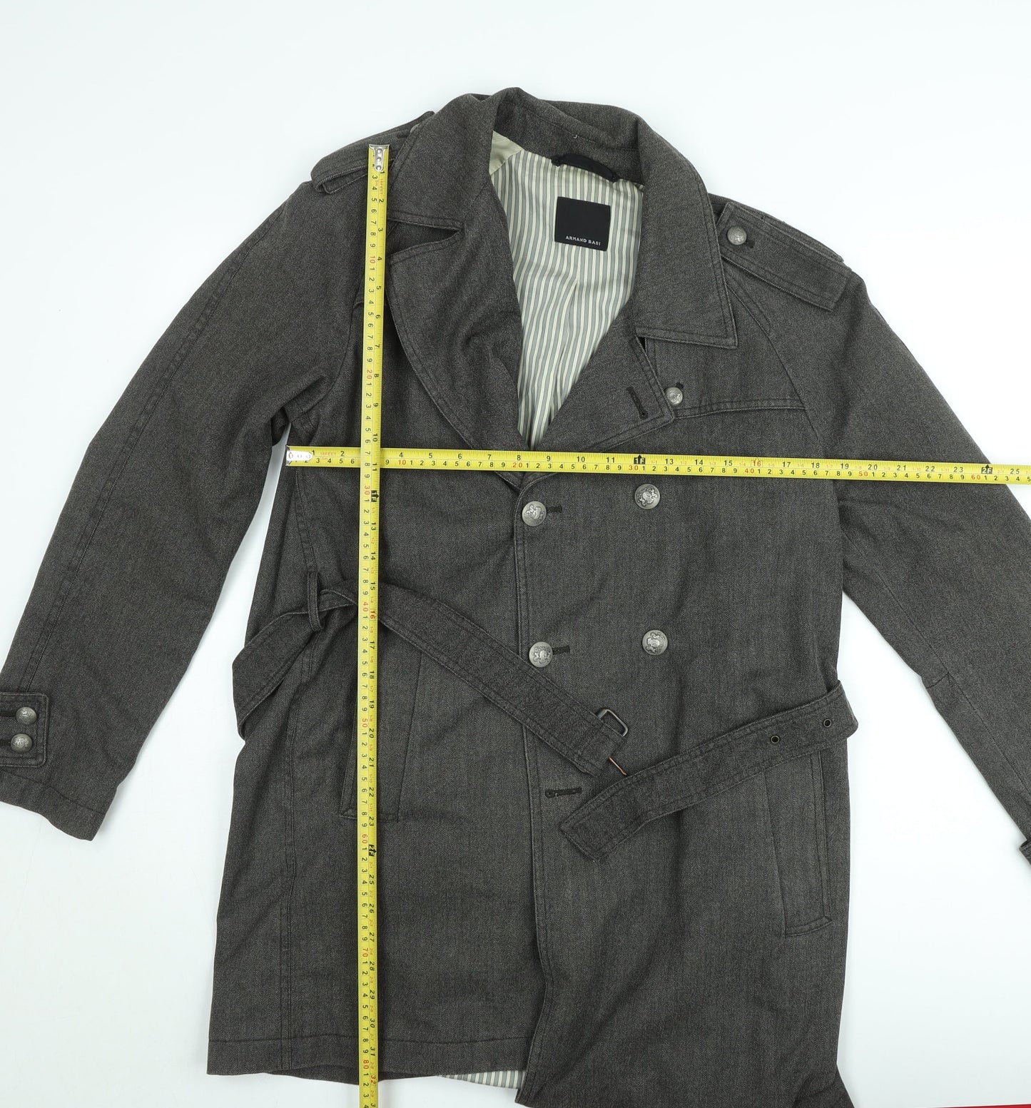 Armand Basi Women's Grey Cotton Trench Coat Size 12 Belted Classic Style