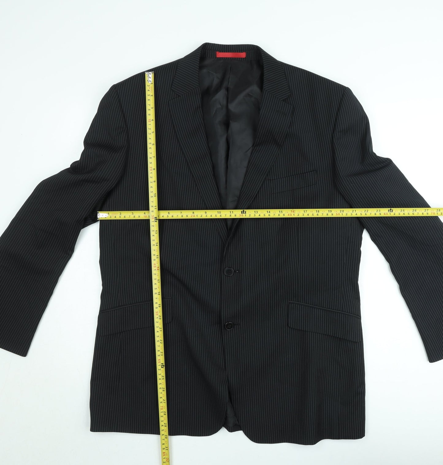 Burton Men’s Black Pinstripe 44R Regular Fit Suit Jacket