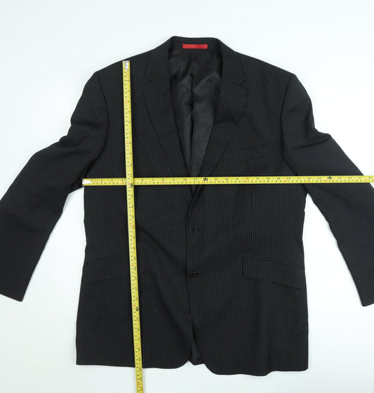 Burton Men’s Black Pinstripe 44R Regular Fit Suit Jacket