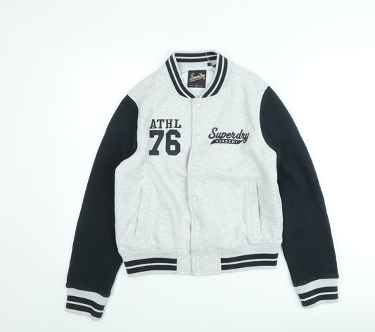 Superdry Boys Grey Varsity Jacket Size 12 Years Cotton Blend Lined