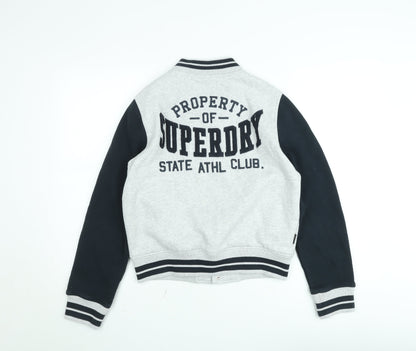 Superdry Boys Grey Varsity Jacket Size 12 Years Cotton Blend Lined
