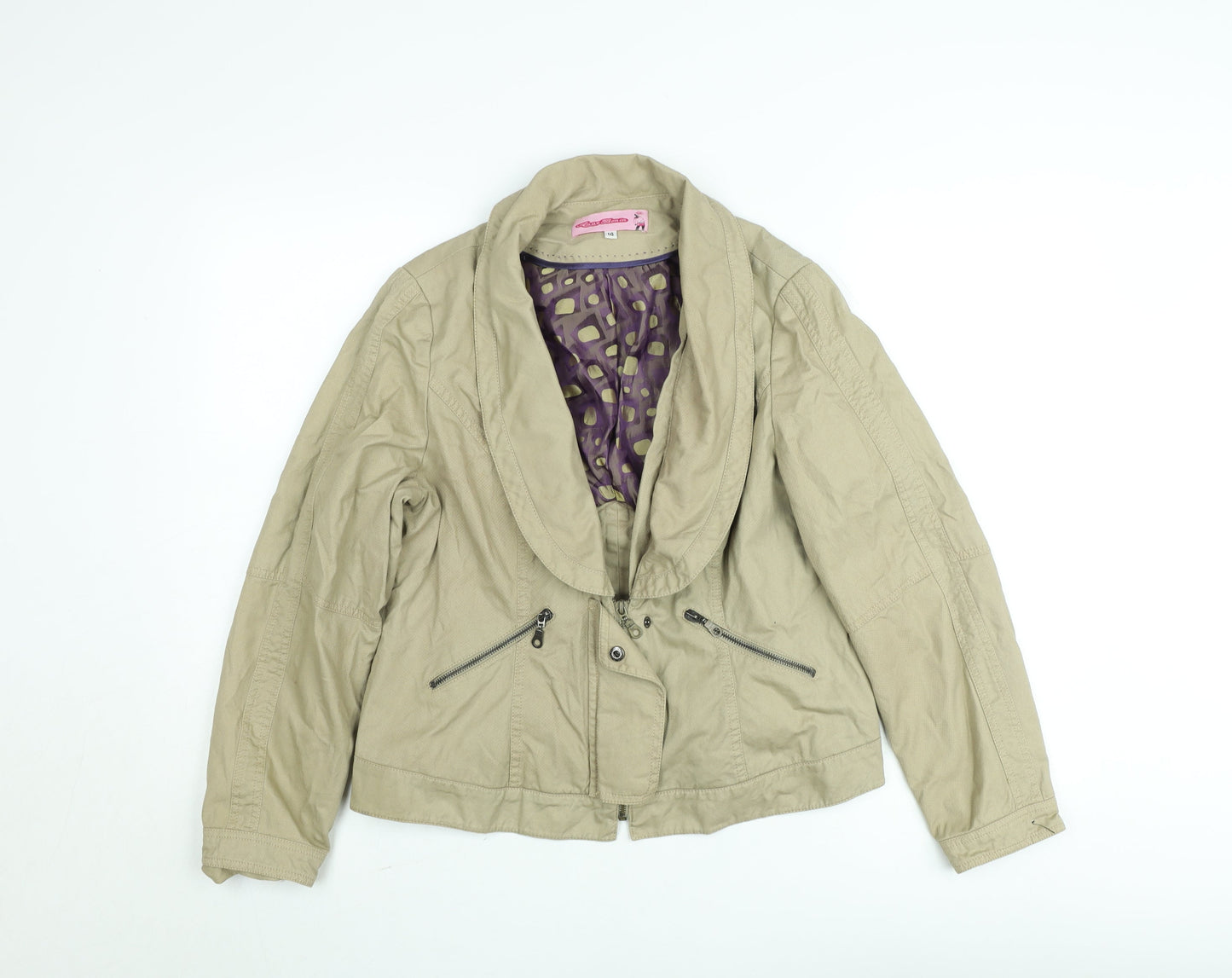 Anne Bonin Women Beige Size 14 Classic Twill Short Jacket