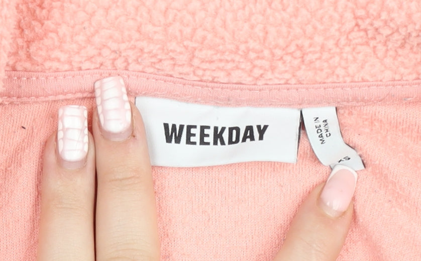 Weekday Women's Pink Fleece Half Zip Pullover Sweatshirt XS