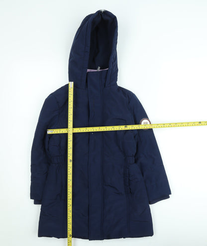 Andy & Evan Girls Blue Hooded Mid-Length Puffer Coat 7-8 Years Winter