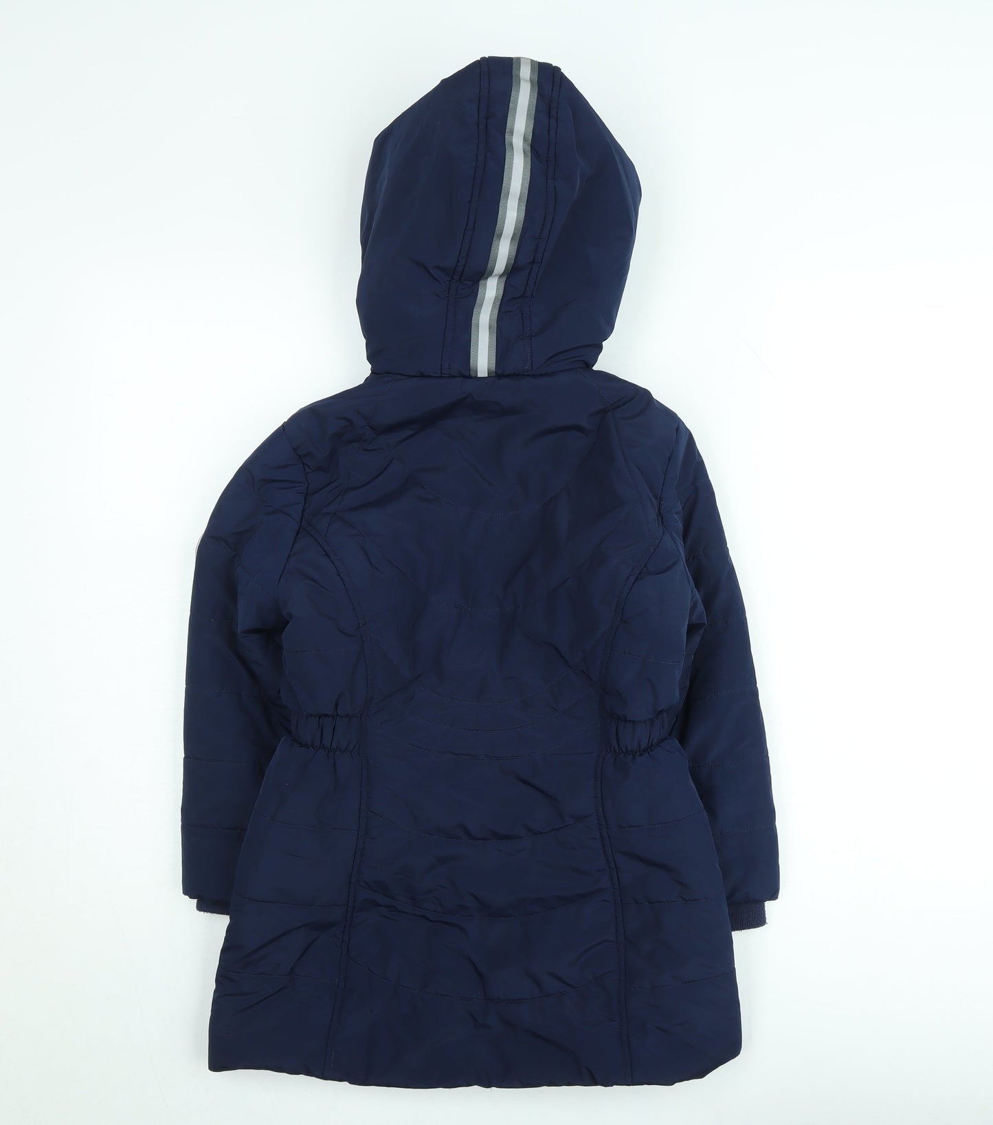 Andy & Evan Girls Blue Hooded Mid-Length Puffer Coat 7-8 Years Winter