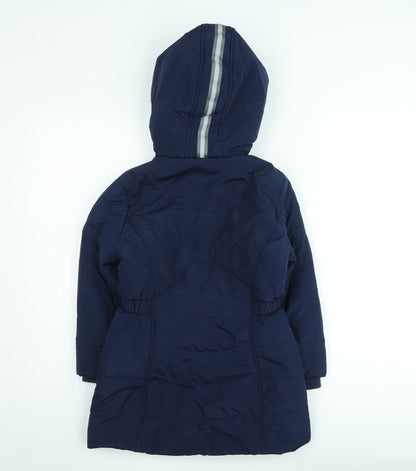 Andy & Evan Girls Blue Hooded Mid-Length Puffer Coat 7-8 Years Winter