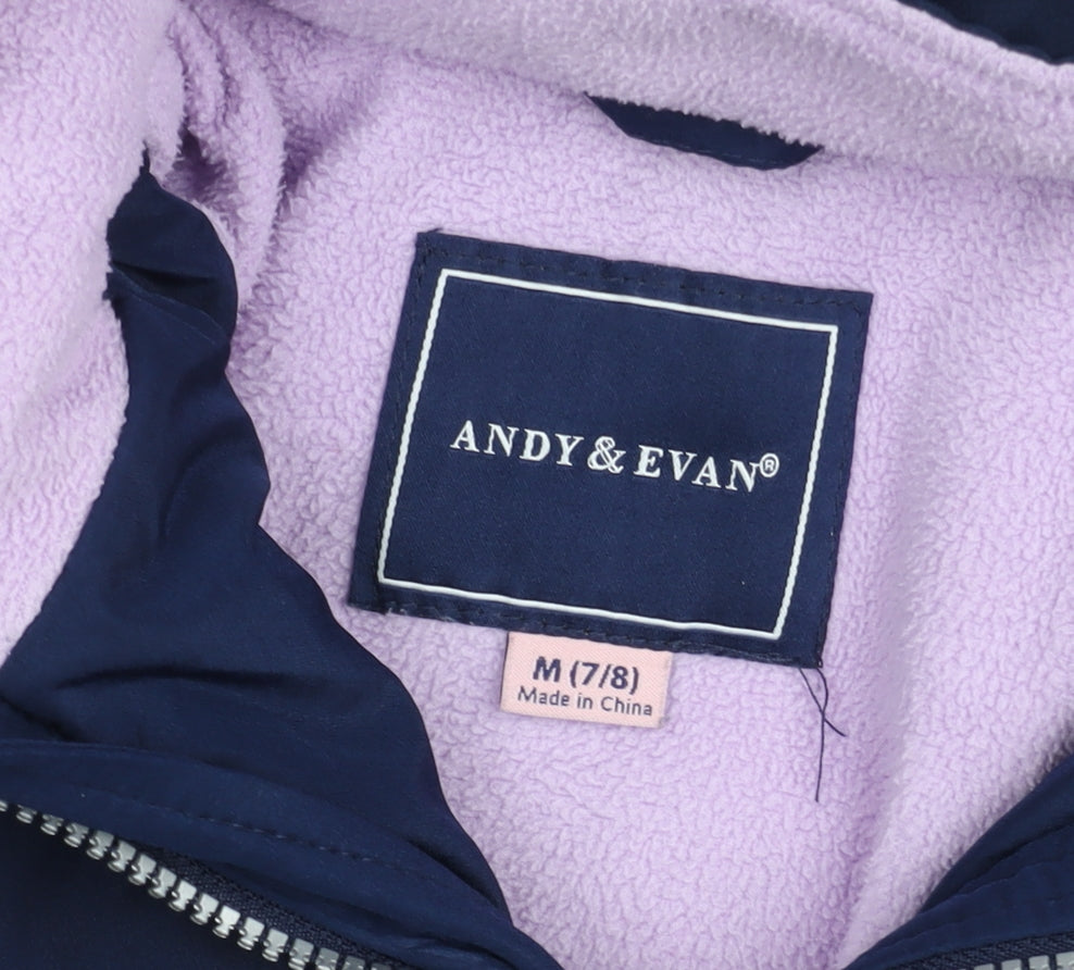 Andy & Evan Girls Blue Hooded Mid-Length Puffer Coat 7-8 Years Winter