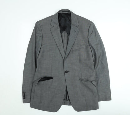 Reiss Men's Grey Check Wool Suit Jacket 36R Classic Formal