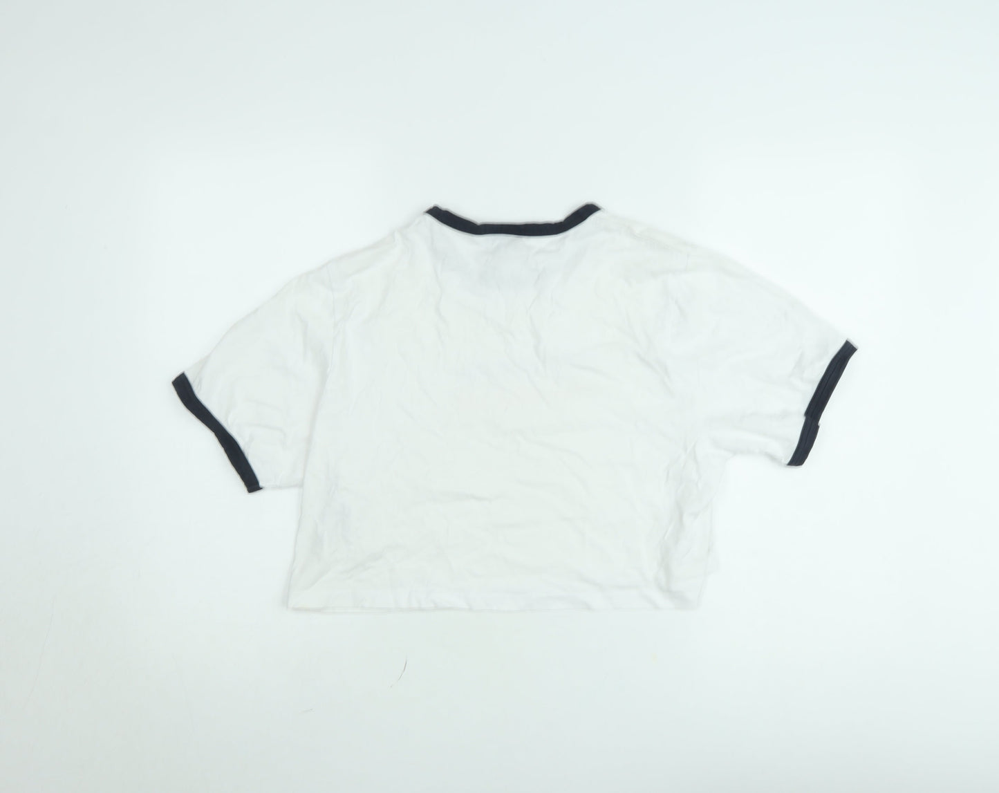 Ellesse Women's White Cropped Ringer T-Shirt UK 14 Retro Style