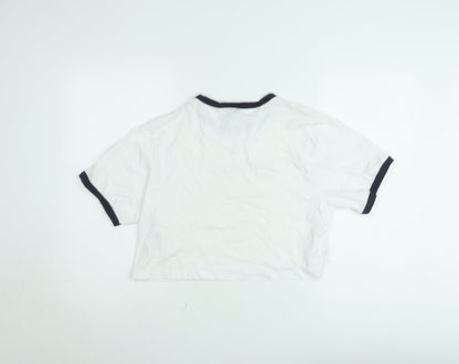 Ellesse Women's White Cropped Ringer T-Shirt UK 14 Retro Style