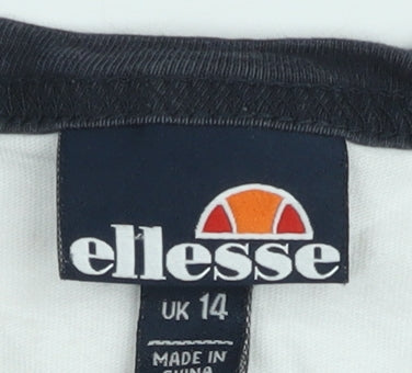Ellesse Women's White Cropped Ringer T-Shirt UK 14 Retro Style