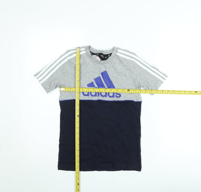 Adidas Boys Grey and Navy Logo Short Sleeve T-Shirt 9-10 Years